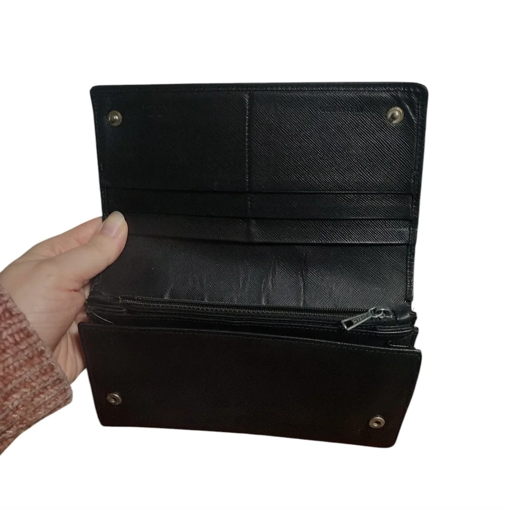Prada Black Leather Long Wallet